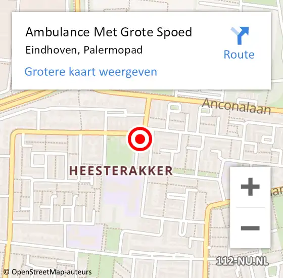 Locatie op kaart van de 112 melding: Ambulance Met Grote Spoed Naar Eindhoven, Palermopad op 15 oktober 2015 08:28