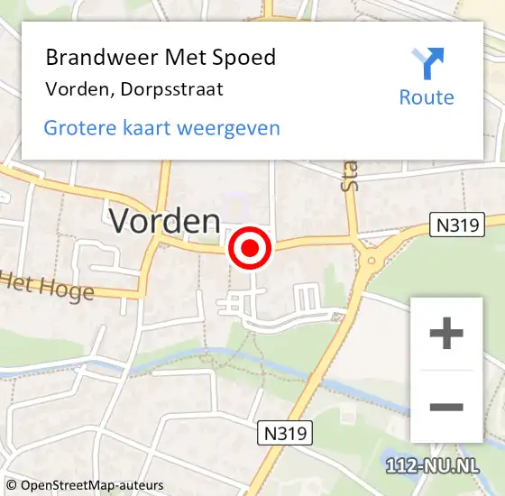 Locatie op kaart van de 112 melding: Brandweer Met Spoed Naar Vorden, Dorpsstraat op 15 oktober 2015 10:07