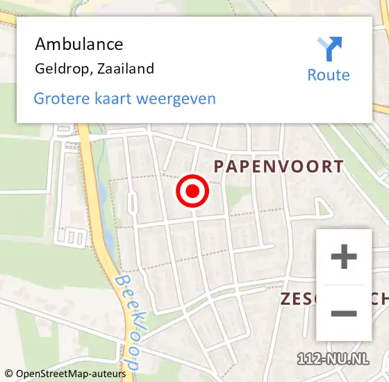 Locatie op kaart van de 112 melding: Ambulance Geldrop, Zaailand op 15 oktober 2015 10:36