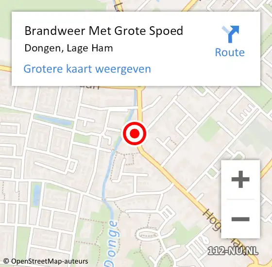 Locatie op kaart van de 112 melding: Brandweer Met Grote Spoed Naar Dongen, Lage Ham op 15 oktober 2015 11:04