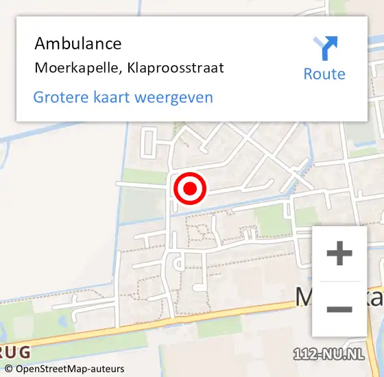 Locatie op kaart van de 112 melding: Ambulance Moerkapelle, Klaproosstraat op 15 oktober 2015 12:19