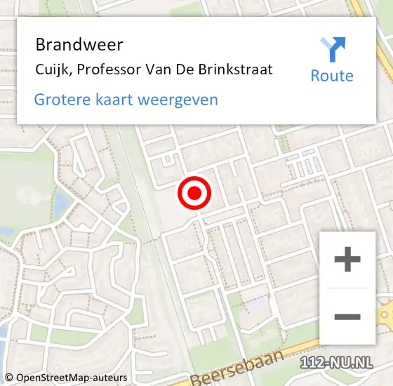 Locatie op kaart van de 112 melding: Brandweer Cuijk, Professor Van De Brinkstraat op 23 november 2013 18:12