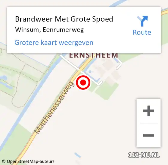 Locatie op kaart van de 112 melding: Brandweer Met Grote Spoed Naar Winsum, Eenrumerweg op 15 oktober 2015 14:07