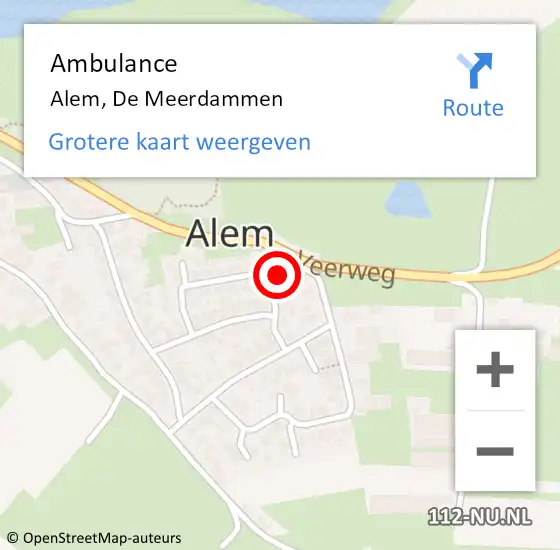 Locatie op kaart van de 112 melding: Ambulance Alem, De Meerdammen op 15 oktober 2015 15:10