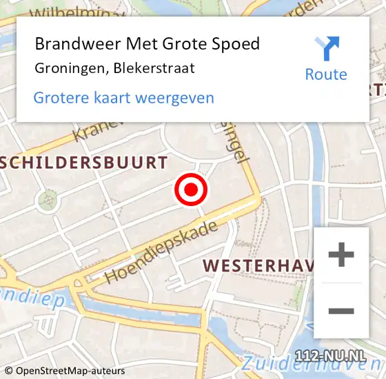 Locatie op kaart van de 112 melding: Brandweer Met Grote Spoed Naar Groningen, Blekerstraat op 15 oktober 2015 15:35