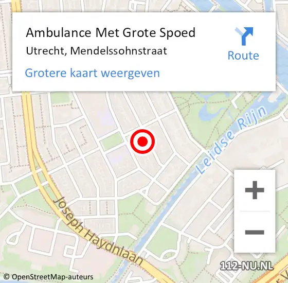 Locatie op kaart van de 112 melding: Ambulance Met Grote Spoed Naar Utrecht, Mendelssohnstraat op 15 oktober 2015 15:45