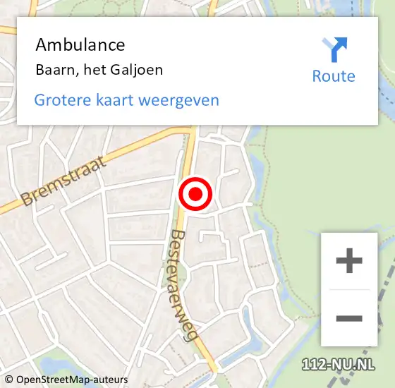 Locatie op kaart van de 112 melding: Ambulance Baarn, het Galjoen op 15 oktober 2015 15:59