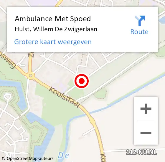 Locatie op kaart van de 112 melding: Ambulance Met Spoed Naar Hulst, Willem De Zwijgerlaan op 15 oktober 2015 16:10