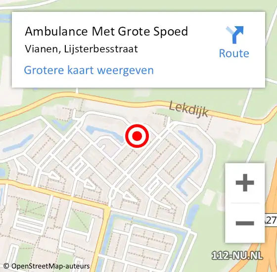 Locatie op kaart van de 112 melding: Ambulance Met Grote Spoed Naar Vianen, Lijsterbesstraat op 15 oktober 2015 16:44