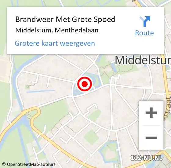 Locatie op kaart van de 112 melding: Brandweer Met Grote Spoed Naar Middelstum, Menthedalaan op 15 oktober 2015 16:52