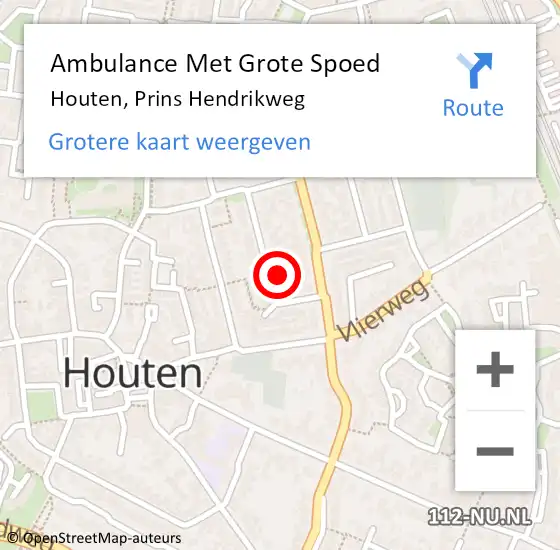 Locatie op kaart van de 112 melding: Ambulance Met Grote Spoed Naar Houten, Prins Hendrikweg op 15 oktober 2015 17:22