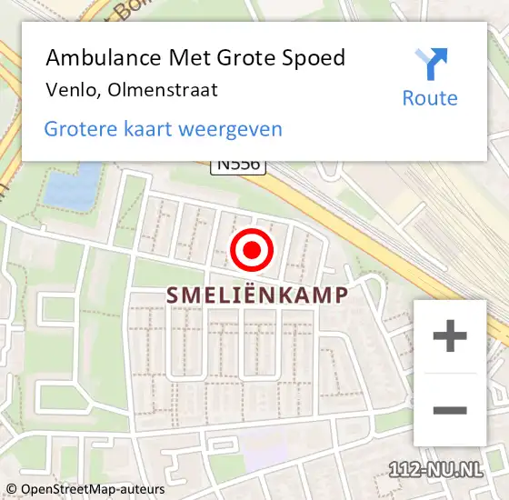 Locatie op kaart van de 112 melding: Ambulance Met Grote Spoed Naar Venlo, Olmenstraat op 15 oktober 2015 17:25
