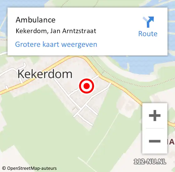 Locatie op kaart van de 112 melding: Ambulance Kekerdom, Jan Arntzstraat op 15 oktober 2015 18:49