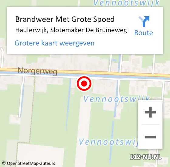 Locatie op kaart van de 112 melding: Brandweer Met Grote Spoed Naar Haulerwijk, Slotemaker De Bruineweg op 15 oktober 2015 19:13