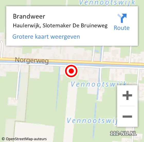 Locatie op kaart van de 112 melding: Brandweer Haulerwijk, Slotemaker De Bruineweg op 15 oktober 2015 19:17