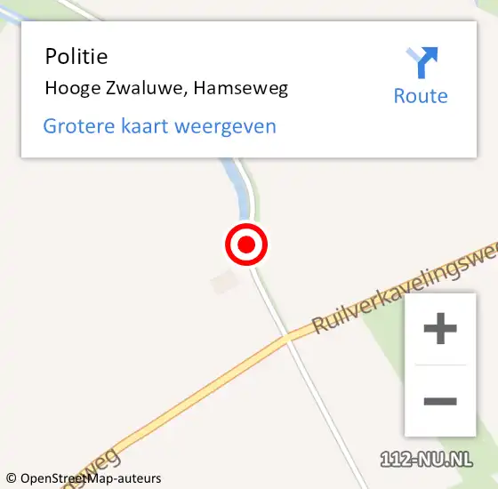 Locatie op kaart van de 112 melding: Politie Hooge Zwaluwe, Hamseweg op 15 oktober 2015 19:40