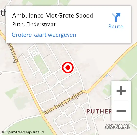 Locatie op kaart van de 112 melding: Ambulance Met Grote Spoed Naar Puth, Einderstraat op 23 november 2013 20:09