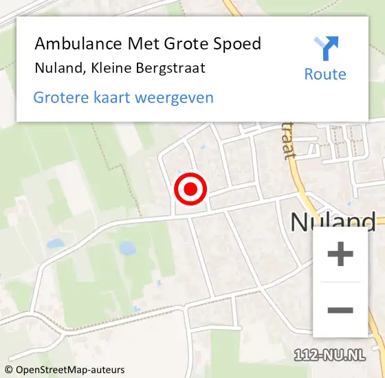 Locatie op kaart van de 112 melding: Ambulance Met Grote Spoed Naar Nuland, Kleine Bergstraat op 16 oktober 2015 07:42