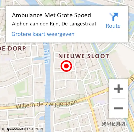 Locatie op kaart van de 112 melding: Ambulance Met Grote Spoed Naar Alphen aan den Rijn, De Langestraat op 16 oktober 2015 08:26