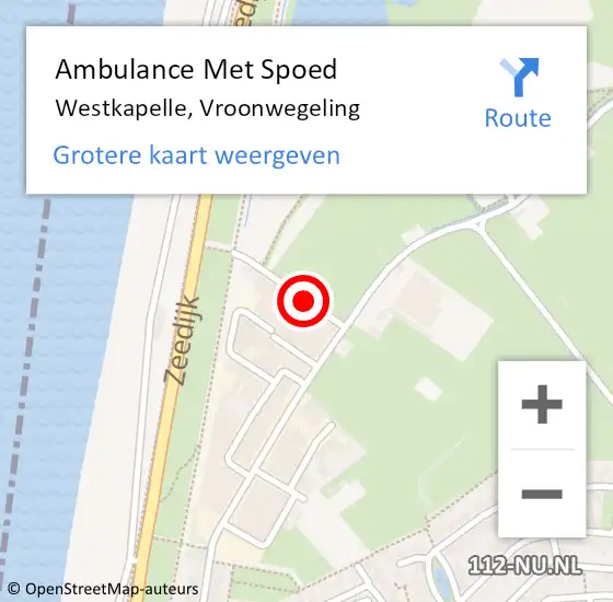 Locatie op kaart van de 112 melding: Ambulance Met Spoed Naar Westkapelle, Vroonwegeling op 16 oktober 2015 10:25