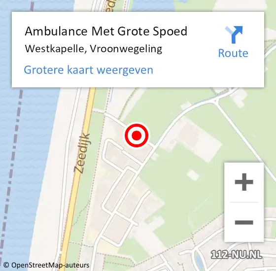 Locatie op kaart van de 112 melding: Ambulance Met Grote Spoed Naar Westkapelle, Vroonwegeling op 16 oktober 2015 10:28