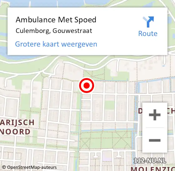 Locatie op kaart van de 112 melding: Ambulance Met Spoed Naar Culemborg, Gouwestraat op 16 oktober 2015 10:32