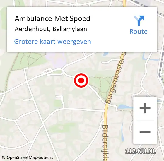 Locatie op kaart van de 112 melding: Ambulance Met Spoed Naar Aerdenhout, Bellamylaan op 16 oktober 2015 11:50