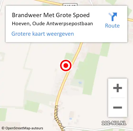 Locatie op kaart van de 112 melding: Brandweer Met Grote Spoed Naar Hoeven, Oude Antwerpsepostbaan op 16 oktober 2015 11:50