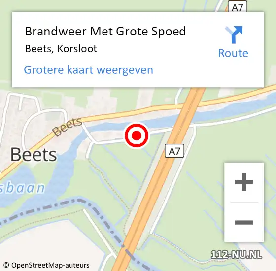 Locatie op kaart van de 112 melding: Brandweer Met Grote Spoed Naar Beets, Korsloot op 16 oktober 2015 13:41