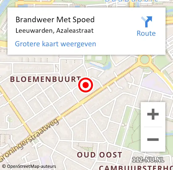 Locatie op kaart van de 112 melding: Brandweer Met Spoed Naar Leeuwarden, Azaleastraat op 16 oktober 2015 14:04