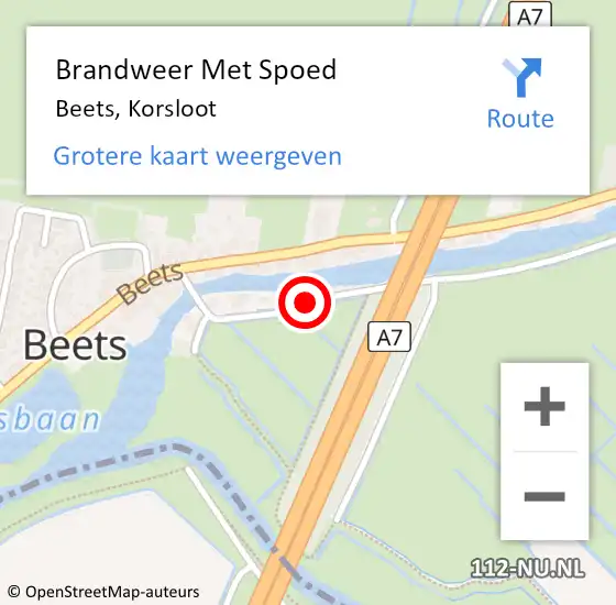 Locatie op kaart van de 112 melding: Brandweer Met Spoed Naar Beets, Korsloot op 16 oktober 2015 14:08