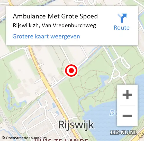 Locatie op kaart van de 112 melding: Ambulance Met Grote Spoed Naar Rijswijk zh, Van Vredenburchweg op 16 oktober 2015 14:58
