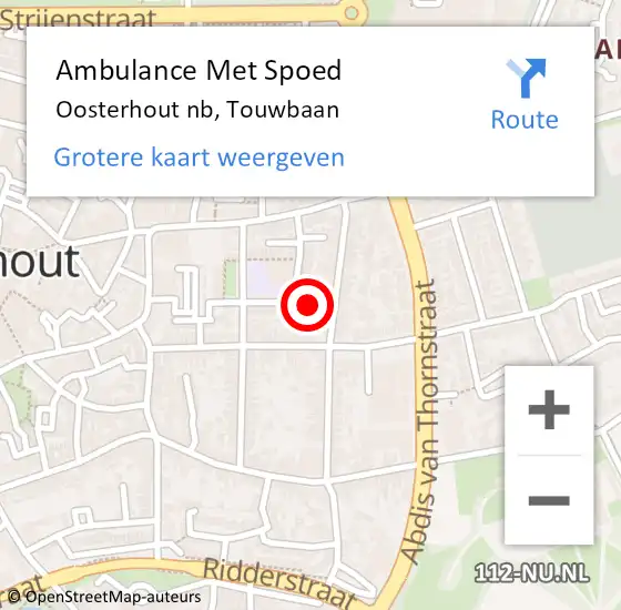 Locatie op kaart van de 112 melding: Ambulance Met Spoed Naar Oosterhout nb, Touwbaan op 16 oktober 2015 15:18