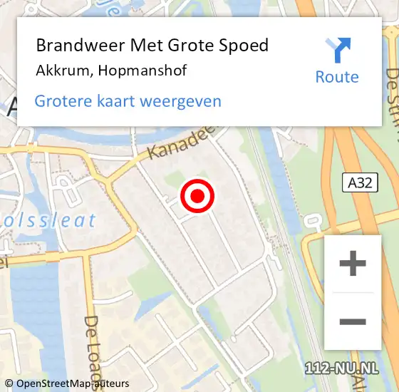 Locatie op kaart van de 112 melding: Brandweer Met Grote Spoed Naar Akkrum, Hopmanshof op 16 oktober 2015 16:38