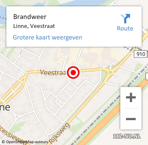 Locatie op kaart van de 112 melding: Brandweer Linne, Veestraat op 16 oktober 2015 16:39