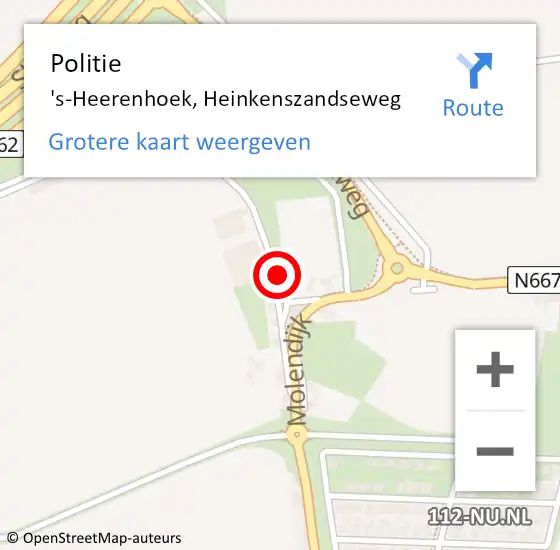 Locatie op kaart van de 112 melding: Politie 's-Heerenhoek, Heinkenszandseweg op 16 oktober 2015 18:18