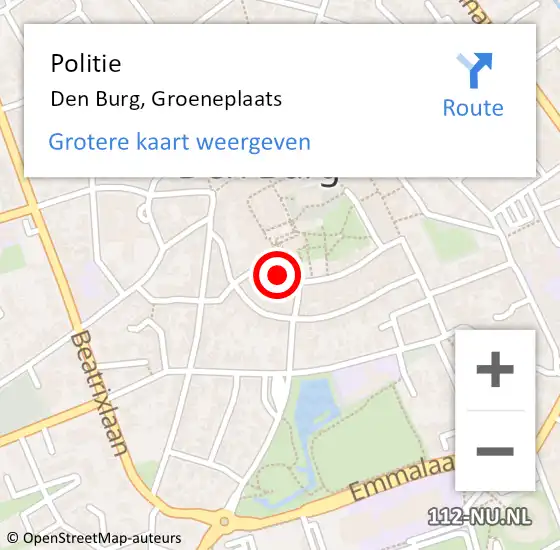 Locatie op kaart van de 112 melding: Politie Den Burg, Groeneplaats op 16 oktober 2015 18:37