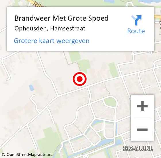 Locatie op kaart van de 112 melding: Brandweer Met Grote Spoed Naar Opheusden, Hamsestraat op 16 oktober 2015 19:01