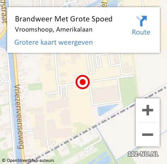 Locatie op kaart van de 112 melding: Brandweer Met Grote Spoed Naar Vroomshoop, Amerikalaan op 16 oktober 2015 20:29