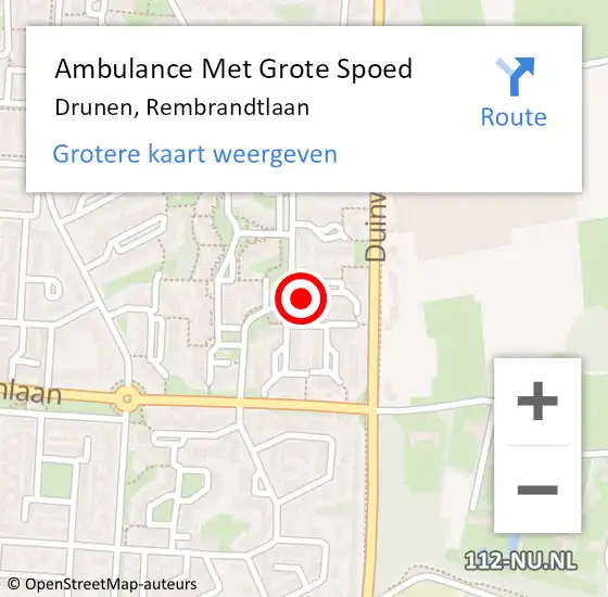 Locatie op kaart van de 112 melding: Ambulance Met Grote Spoed Naar Drunen, Rembrandtlaan op 16 oktober 2015 20:43