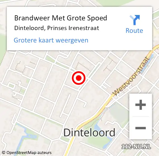 Locatie op kaart van de 112 melding: Brandweer Met Grote Spoed Naar Dinteloord, Prinses Irenestraat op 16 oktober 2015 20:44