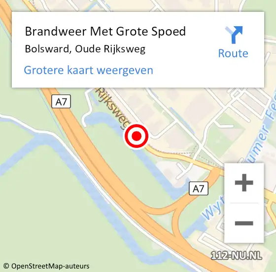 Locatie op kaart van de 112 melding: Brandweer Met Grote Spoed Naar Bolsward, Oude Rijksweg op 16 oktober 2015 21:02