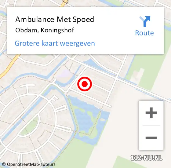 Locatie op kaart van de 112 melding: Ambulance Met Spoed Naar Obdam, Koningshof op 16 oktober 2015 21:11