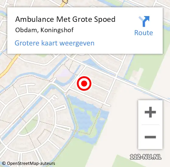 Locatie op kaart van de 112 melding: Ambulance Met Grote Spoed Naar Obdam, Koningshof op 16 oktober 2015 21:13