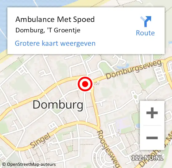 Locatie op kaart van de 112 melding: Ambulance Met Spoed Naar Domburg, 'T Groentje op 16 oktober 2015 22:19