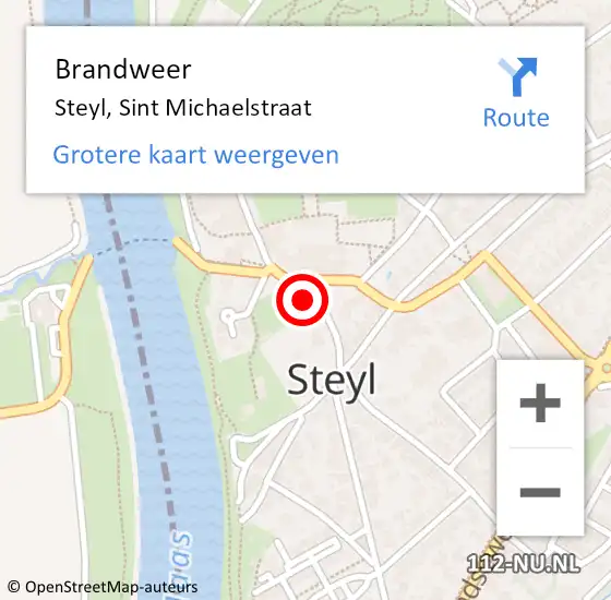 Locatie op kaart van de 112 melding: Brandweer Steyl, Sint Michaelstraat op 16 oktober 2015 22:37