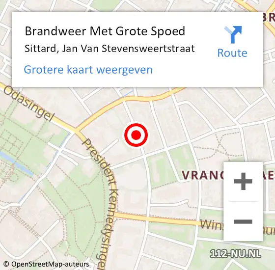 Locatie op kaart van de 112 melding: Brandweer Met Grote Spoed Naar Sittard, Jan Van Stevensweertstraat op 17 oktober 2015 01:05