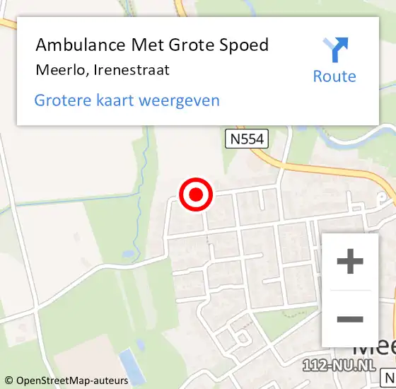 Locatie op kaart van de 112 melding: Ambulance Met Grote Spoed Naar Meerlo, Irenestraat op 17 oktober 2015 06:37