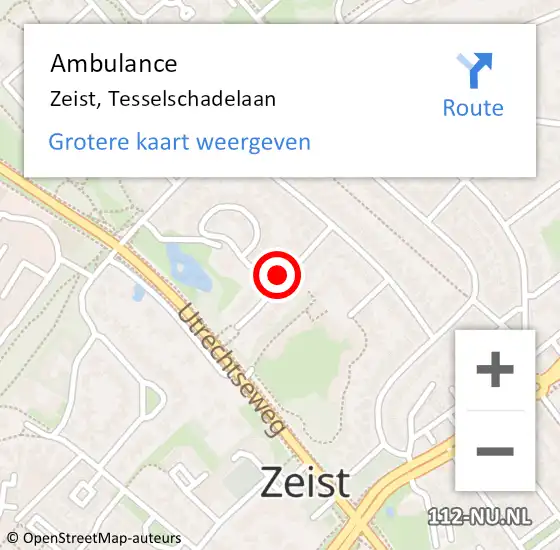 Locatie op kaart van de 112 melding: Ambulance Zeist, Tesselschadelaan op 17 oktober 2015 09:37