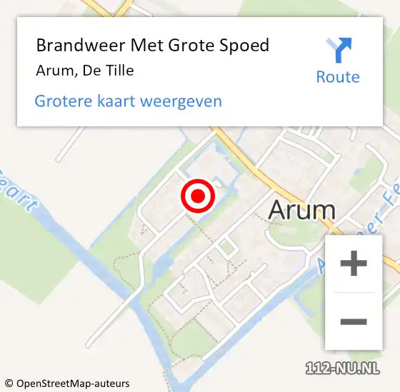 Locatie op kaart van de 112 melding: Brandweer Met Grote Spoed Naar Arum, De Tille op 17 oktober 2015 10:58